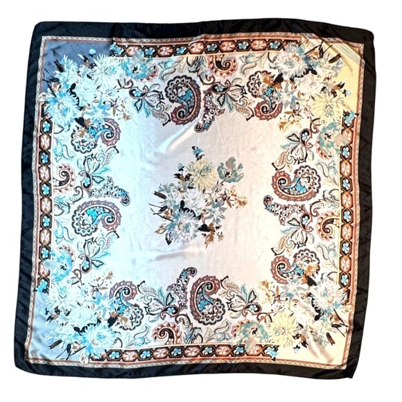 2/$30 NEW White Aqua Ivory Gray Black Floral Delicate Flower Silky Fashion Scarf - Picture 13 of 14